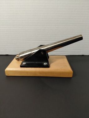 Vintage Desktop Cannon - Silver & Black on Wood Base